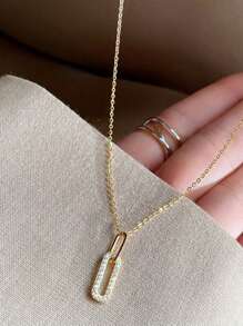 1 pezzo Collana con pendente in acciaio inossidabile, design elegante a fermaglio d'oro, semplice pendente ovale aperto, regalo di gioielleria per ragazze