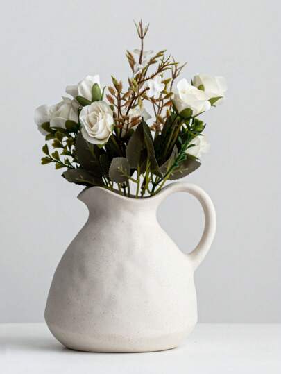 1pc Minimalist Vintage Ceramic Vase, Matte Finish With Handle, Suitable For Room Decor, Home Decor, Desktop Flower Arrangement, Wedding Decor, Personalized Gifts, Flower Vase, Back To School Season