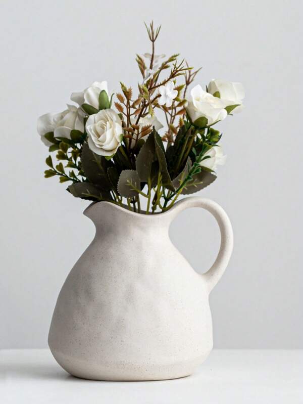 1pc Minimalist Vintage Ceramic Vase, Matte Finish With Handle, Suitable For Room Decor, Home Decor, Desktop Flower Arrangement, Wedding Decor, Personalized Gifts, Flower Vase, Back To School Season