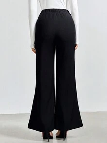 女式黑色金属扣紧身工作裤 - 黑色 - 查看 2