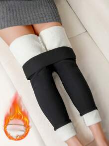 1 件字母运动裤衬里紧身裤，运动休闲弹力长款高腰紧身裤，女士服装 - 黑色 - 查看 8