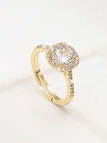 1 件奢华铜镶嵌 CZ 石戒指，适合女性日常/派对/婚礼佩戴 - 銀色 - 查看 4