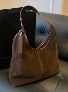 Túi xách nữ kiểu dáng retro bằng da lộn, túi đeo vai dáng xô, bề mặt mờ, dung tích lớn, thích hợp cho nữ giới đi làm/đi làm, mùa thu/đông. - Cà phê nâu - Xem 5