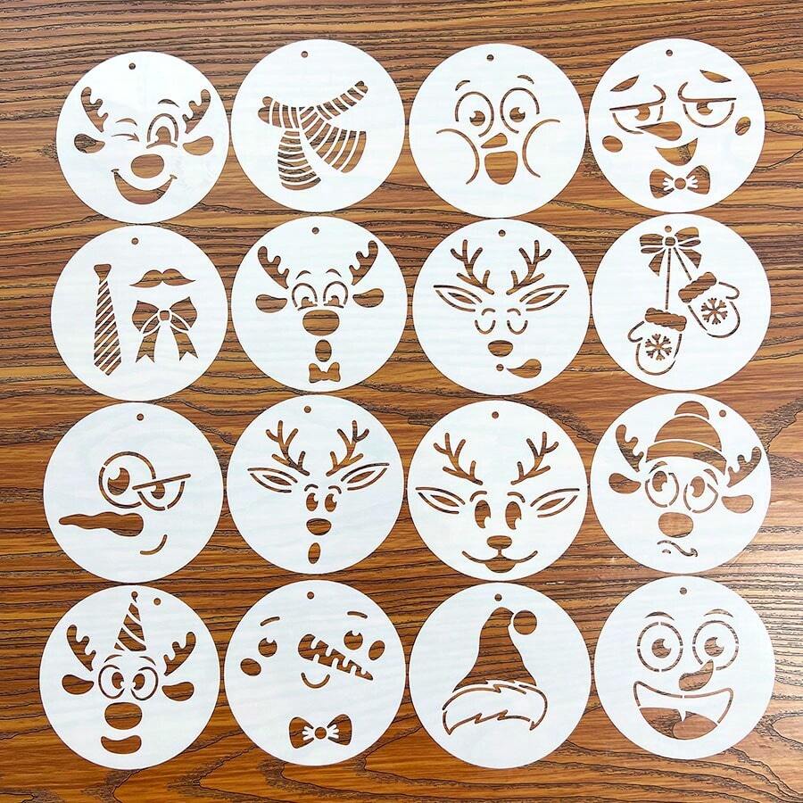 25 mẫu khuôn mặt hoạt hình người tuyết và tuần lộc Giáng sinh rỗng Graffiti Tranh phun in chất liệu - Bộ - Xem 1