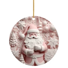 قطعة واحدة تزيين شجرة عيد الميلاد مسطح دائري من البلاستيك الشفاف بشكل بابا نويل وردي اللون، ديكور للمنزل والغرف المعيشة والمطبخ وغرفة الطعام والشرفة والنافذة ، ديكور لحفلات الأعياد والأصدقاء