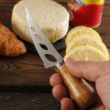 Bộ 6 dụng cụ cắt phô mai, dao cắt phô mai mini cán gỗ bằng thép không gỉ, dụng cụ cắt bơ, dụng cụ phết phô mai, nĩa phô mai, xẻng phô mai, dụng cụ nướng nhỏ trong bếp - Bạc - Xem 8