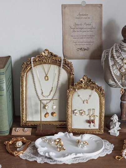 1件复洛克风格树脂首饰展示架，长方形桌面项链收纳架，带天鹅绒内衬，多功能耳环架，装饰首饰展示柜，情人节礼物