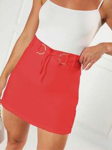 K&K FASHION Shorts Skirt With Hoop And Bow - Đỏ - Xem 7
