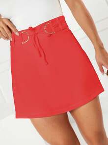 K&K FASHION Shorts Skirt With Hoop And Bow - Đỏ - Xem 4