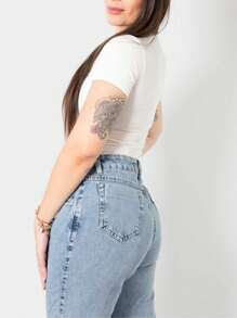 Women's Ribbed Bodysuit Short Sleeve Basic Casual Fashion - trắng - Xem 4