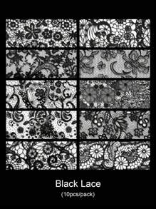 Beautizon Nailartlab 10 件装蕾丝花朵指甲饰品贴花 DIY 艺术哥特式风格深色指甲装饰贴纸 - 彩色 - 查看 9