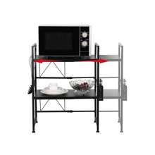 2-Tier Microwave Holder, Extendable Dish Rack 40-64cm, Spice Rack With Hooks For Kitchen, (40-64) X 36.5 X 78cm - 黑色 - 查看 6