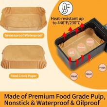 50/100/200 piezas Forros desechables para freidora de aire, aptos para freidoras de aire de doble cesta, accesorios para freidora de aire, a prueba de aceite, impermeables, papel de hornear | Rectangular | (21,8 cm - Marrón) - Marrón - Ver 4