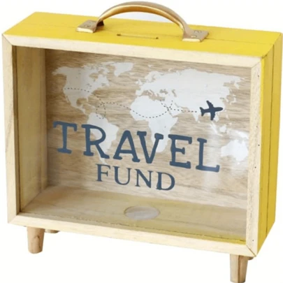 Şeffaf Konteyner Gölge Kutusu Kumbara Ahşap Dekoratif Para Tasarruf Bankası Seyahat Fonu Kutusu Anı Kutusu Madeni Para Kutusu Doğum Günü Sevgililer Günü Sarı Şeffaf Konteyner Kumbara