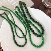 1pc Green Beaded Necklace For Women, New 2024 Design, Elegant Coin Lock Chain, Flattering Neckline
