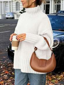 Women's Pullover Loose Sweater Casual Long-Sleeved Coarse Knit Turtleneck Sweater - trắng - Xem 4