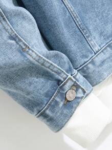 1pc Casual Faded Denim Fitted Jacket For Men - Light Wash - View 5