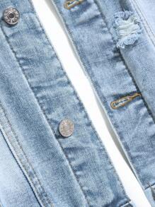 1pc Casual Faded Denim Fitted Jacket For Men - Light Wash - View 6