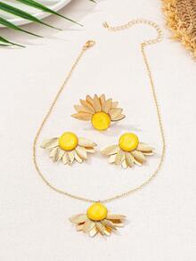 1 套/3 件 2024 时尚金属叶嵌入式仿珍珠亚克力戒指、耳环和项链首饰套装，女士个性化配饰，适合宴会、派对和日常佩戴 - 銀色樹葉首飾 - 查看 6