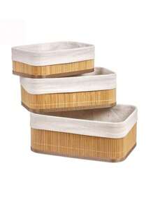 Kit 3 Natural Bamboo Organizer Baskets For Bathroom Kitchen Decoration - Mocha Brown - View 5