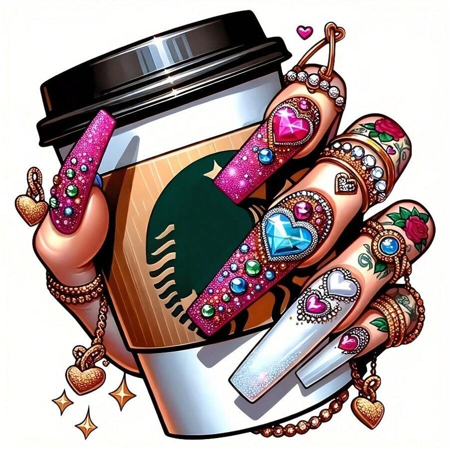 1 /2 /3 Coffee Girl Patch Pattern Iron On Transfer Stickers For T-Shirts, Sweatshirts, Jeans, Bags, Jeans, Backpacks, Hats, And Pillows - Multicolor - View 1