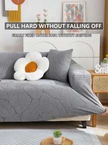 1 件纯色沙发套，多功能高弹力全覆盖沙发保护套，带叶子图案 3D 设计，节日装饰套，包括 1 件枕套 - 深灰色 - 查看 4