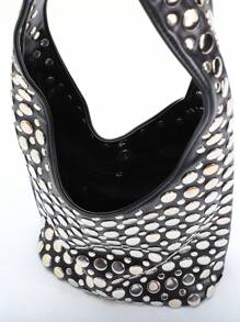 TÚI SCULPTEDSTYLE 1 chiếc Túi đeo vai sang trọng đính đinh tán tròn hai mặt phong cách Punk, thiết kế cao cấp cho công sở - màu đen - Xem 9