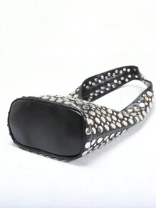 TÚI SCULPTEDSTYLE 1 chiếc Túi đeo vai sang trọng đính đinh tán tròn hai mặt phong cách Punk, thiết kế cao cấp cho công sở - màu đen - Xem 5