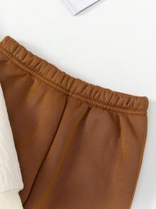 2 pièces Ensemble Jeune Fille Casual Sports Tricot Texturé Impression Lettre sweat-shirt à capuche Manches Longues et Pantalon Évasé unicolore, Automne/Hiver
