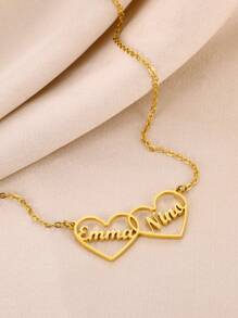 1PC Custom Necklace Personalized Heart Necklace Gold Color Stainless Steel Heart Necklace Gift For Mom Couple Personalised Minimalist Jewelry Gift