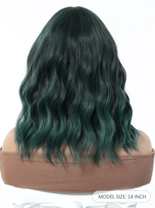 14英寸高品质舒适短卷假发，绿色渐变刘海，女士合成耐热假发，适合日常佩戴、派对、角色扮演、万圣节等场合。 - 墨綠色 - 查看 6