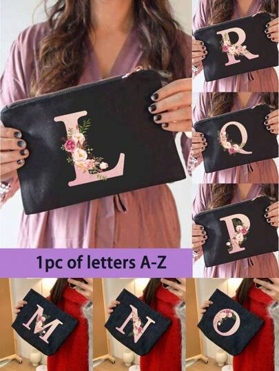 Cosmetic Bag Lady Makeup Bags Wallet Initials 26 Letter Pattern Toiletry Organizer Pouch Wedding Party Wash Bag Zipper Phone Purse Pencil Pouch High-Capacity Make Up Bags Clutch Bag Bridesmaid Make Up Pouch Toiletries Organizer Bag Cosmetic Case Handbag For Travel Storage Cosmetic Bag For Travel,Boho Vibes,For Holiday Beach, Bathroom Collection, Bedroom Collection, Large Capacity