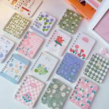 4 件装 A7 线圈笔记本，花卉系列郁金香图案迷你笔记本，别致设计的学生记事本 - 查看 1