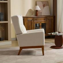 CAPCAEK 26.18" Wide Modern Accent Chair,Polyester Blend High Back Reading Chair ,Upholstered Armchair Club Chair,Single Sofa With Wood Legs For Living Room,Bedroom,Reading Room,Office - Màu be - Xem 3