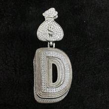 DUBSS 1 Piece Prong Setting Pendant Iced Out Initial Necklace For Men Gold Plated Hip Hop Fashion Jewelry Money Bag Bail - Letter - View 56
