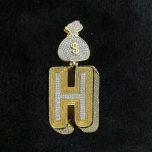 DUBSS 1 Piece Prong Setting Pendant Iced Out Initial Necklace For Men Gold Plated Hip Hop Fashion Jewelry Money Bag Bail - Letter - View 39