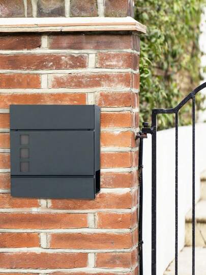 SONGMICS Modern Mailbox, Lockable Wall-Mounted Post Letter Box With Newspaper Holder, Easy To Install, Anthracite Grey