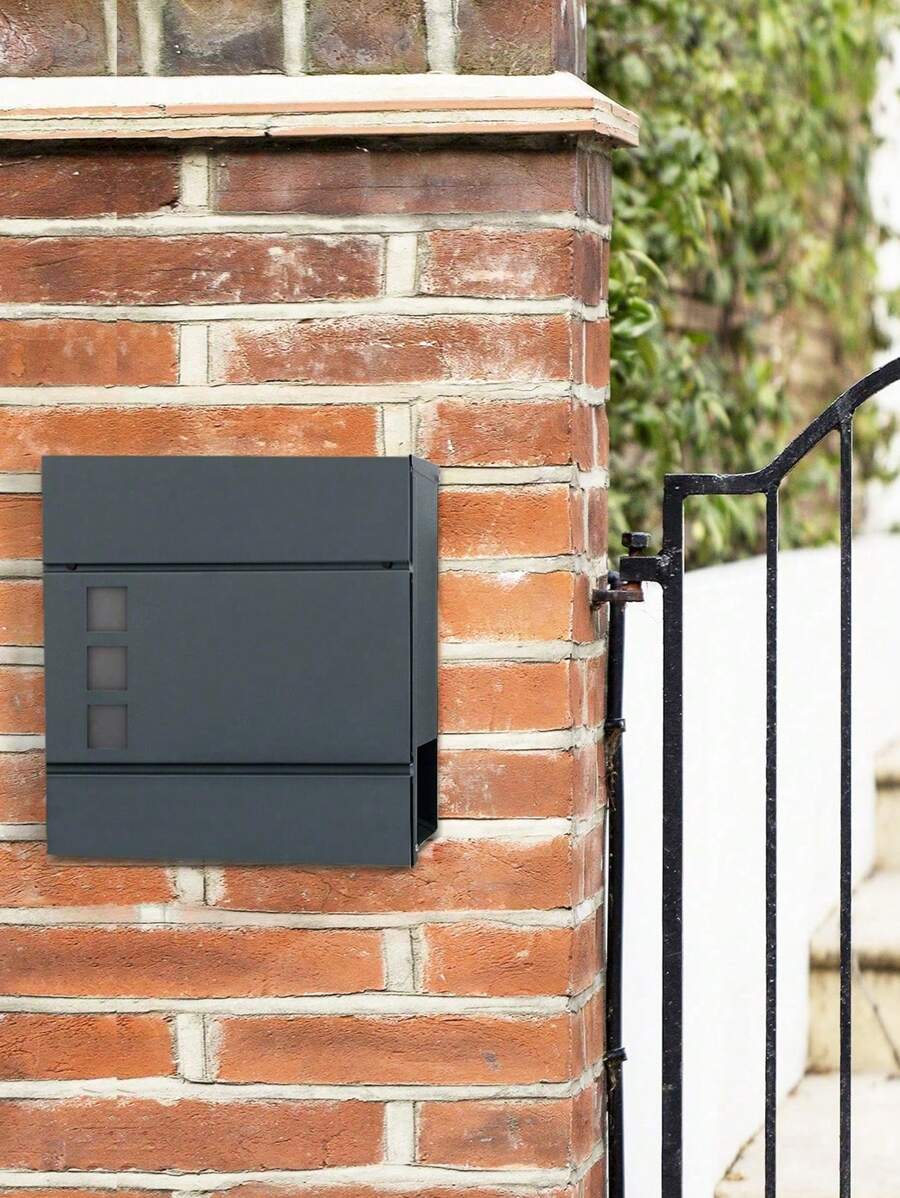 SONGMICS Modern Mailbox, Lockable Wall-Mounted Post Letter Box With Newspaper Holder, Easy To Install, Anthracite Grey - Dark Grey - View 1