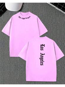 The Right Dragon (COLLAR) And Los Angeles Medieval (BACK) Oversized T-Shirt Men Women Cotton Shirt Reinforced Stitching Unisex StreetWear - Màu Hồng baby - Xem 3