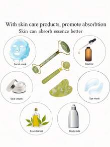 Set de 1/3 piezas de rodillo de jade y raspador Gua Sha, rodillo facial de masaje con herramienta de raspado Gua Sha, masajeador de piedra de jade para anti-envejecimiento, adelgazamiento y firming, rejuvenecer rostro y cuello, eliminar arrugas y bolsas en los ojos, raspador Gua Sha de acero inoxidable