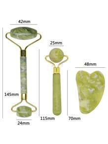 Set de 1/3 piezas de rodillo de jade y raspador Gua Sha, rodillo facial de masaje con herramienta de raspado Gua Sha, masajeador de piedra de jade para anti-envejecimiento, adelgazamiento y firming, rejuvenecer rostro y cuello, eliminar arrugas y bolsas en los ojos, raspador Gua Sha de acero inoxidable