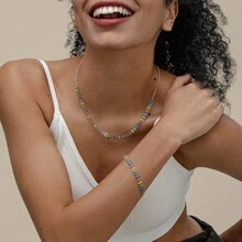 1 bộ dây chuyền mặt dây chuyền lúa mì nhiều màu và bộ vòng tay, thích hợp để đeo hàng ngày - Vòng cổ tai lúa mì đầy màu sắc - Xem 7