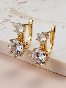 2 Chiếc Hoa Tai Zirconia Vàng Vàng Đơn Giản, Thời Trang, Sang Trọng Nhẹ Nhàng, Hoa Tai Đồng Cao Cấp, Đa Năng Thanh Lịch, Phụ Nữ Đeo Hàng Ngày, Tham Gia Tiệc, Đám Cưới, Và Có Thể Làm Quà Tặng - Bông tai cao cấp - Xem 2