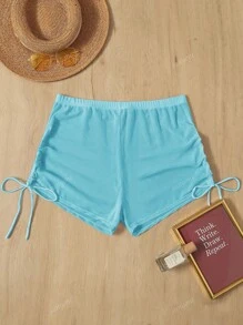 3pcs/Set Light Blue Bowknot Rhinestone Decor Bikini Set Swimwear With Cover-Up Shorts, Sunproof, For Summer Beach Vacation