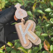 DUBSS 1 Piece Prong Setting Pendant Iced Out Initial Necklace For Men Gold Plated Hip Hop Fashion Jewelry Money Bag Bail - Letter - View 4