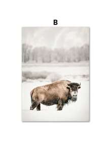 1 Stück Leinwand Gemälde Winterlandschaft Wandkunst Bild Elch Tier Holz Kiefernwald Poster und Muster für moderne Heim Wohnzimmer Dekoration ohne Rahmen