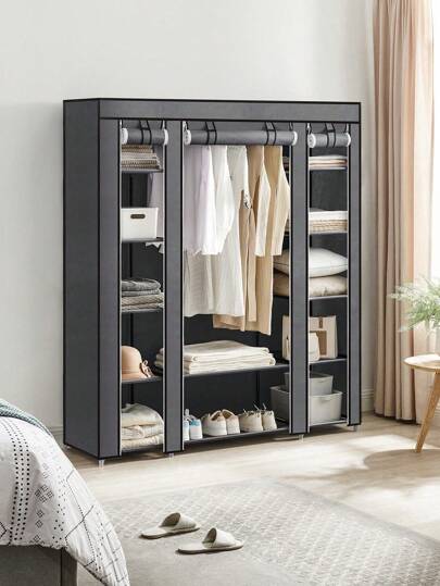  SONGMICS Fabric Wardrobe, Portable Wardrobe For Bedroom, Clothes Rail With Non-Woven Fabric Cover, Clothes Storage Organiser, 45 X 150 X 175 Cm, 12 Compartments, Metal Frame, Grey