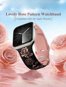 花卉雕刻表带与 Apple Watch 表带兼容，适用于 40 毫米 41 毫米 42 毫米 38 毫米 44 毫米 45 毫米 46 毫米 49 毫米，双色柔软硅胶可爱玫瑰花朵图案运动表带与 Apple Watch Series 10 9 8 7 6 5 4 3 2 1 Ultra SE 女款兼容 - 44/45/46/49/(42mm-Series 3 2 1) - 查看 7
