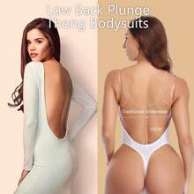 Backless Shapewear For Women Invisible Bras U Plunge Thong Bodysuit Sexy Deep V Push Up Bra Under Wedding Dress Underwear Tummy Control Slimming Body Shaper Built In Bra Low Back Adjustable Straps Fajas Colombianas Corset - 白色 - 查看 6