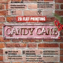 1pc, 16-Inch X 4-Inch Rectangular Aluminum Sign For Candy Lovers, Featuring "Candy Cane" Text With Candy Cane Icon, Pink Retro Design, Perfect Gift For Friends And Family, Waterproof Birthday Home Decor Christmas Decorations Room Decor Christmas - Multicolor - View 4